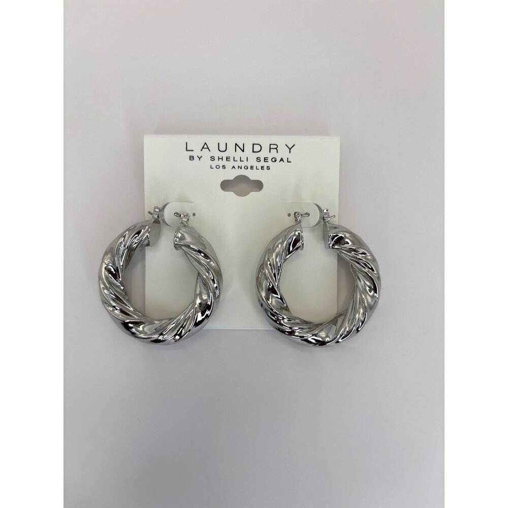 Laundry By Shelli Segal Silver Tone Twisted Chunky Hoop Earrings NEW
